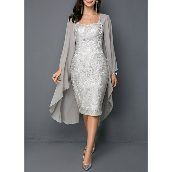 2 pc Sheath Lace Dress (Wedding Guest/Dinner/Date night/Event Dress) Size M - Picture 9 of 12